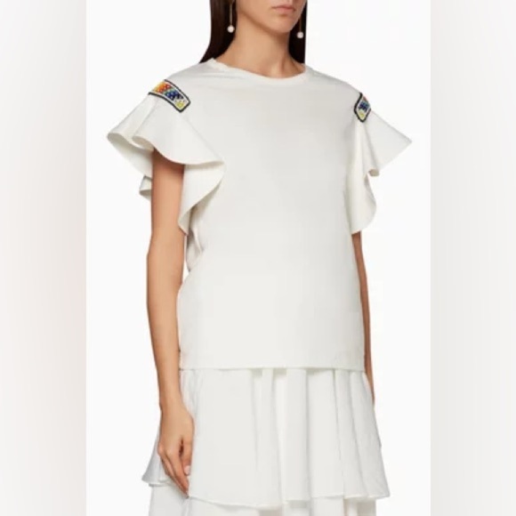 ZAYAN THE LABEL White Rainbow Beaded festival coachella tee top embroidered - Picture 1 of 8